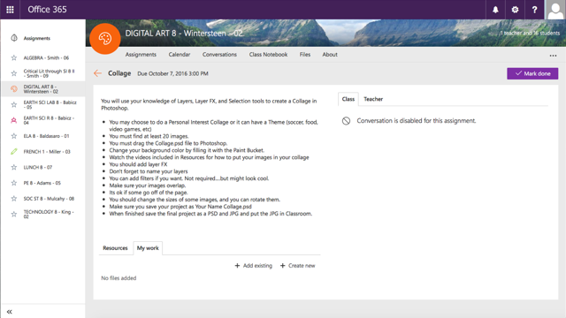 Screenshot of Microsoft Classroom