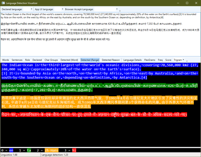 Screenshot of Learning Tools Language Detection