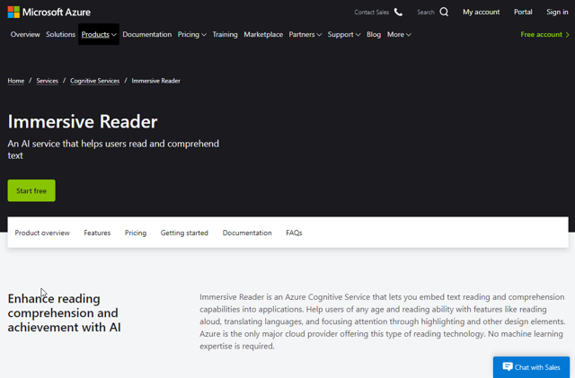 Screenshot of Immersive Reader Cognitive Service