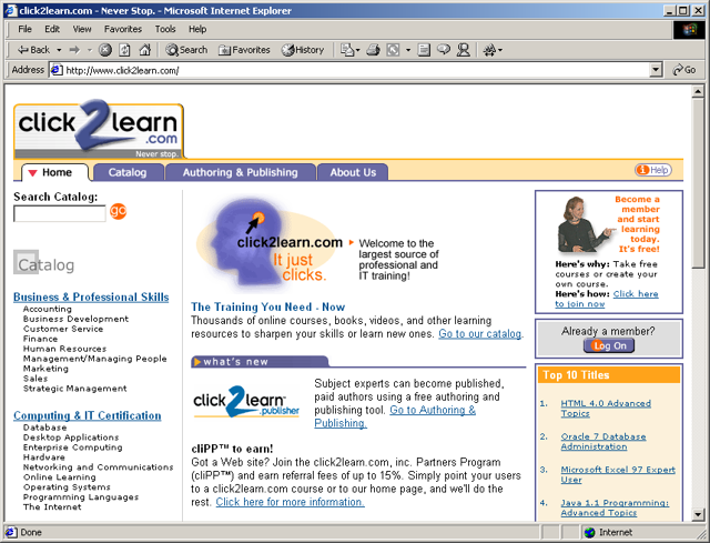 Screenshot of Click2learn.com e-Learning Network