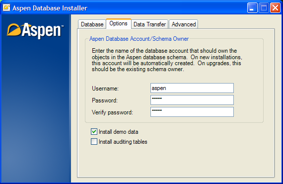 Screenshot of Aspen Database Installer