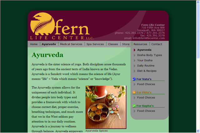Screenshot of Fern Life Center Website