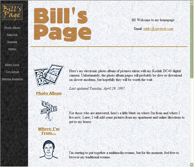 Screenshot of Personal Homepage 1997