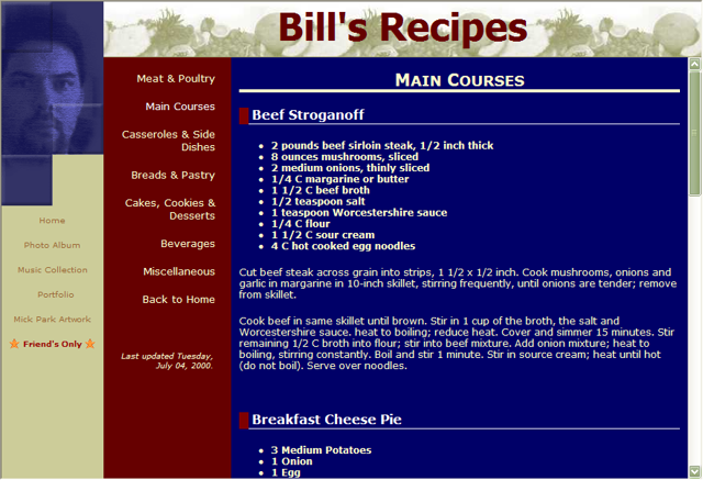 Screenshot of Personal Homepage 2000