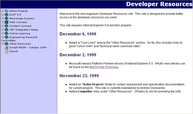 Screenshot of Ingenium 5.0 Developer Resource Center