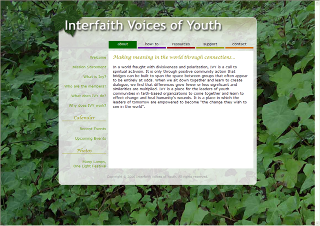 Screenshot of Interfaith Voices of Youth Website