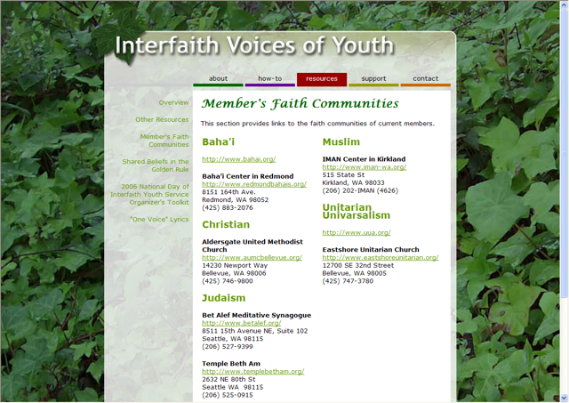 Screenshot of Interfaith Voices of Youth Website