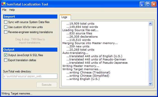 Screenshot of SumTotal Localization Tool