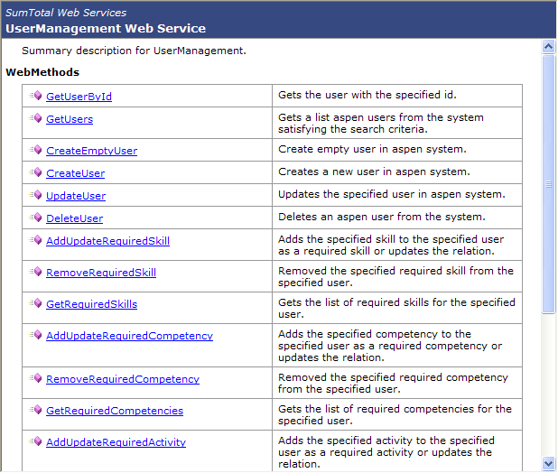 Screenshot of SumTotal 7.0 Web Services