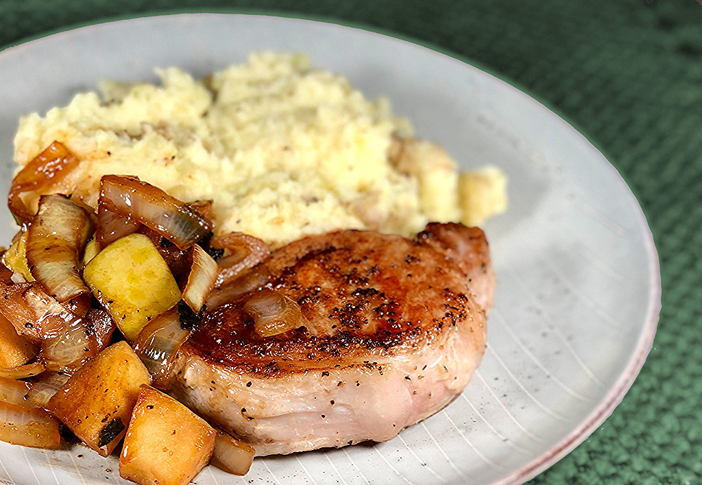 Pork Chops with Apples and Garlic Smashed Potatoes